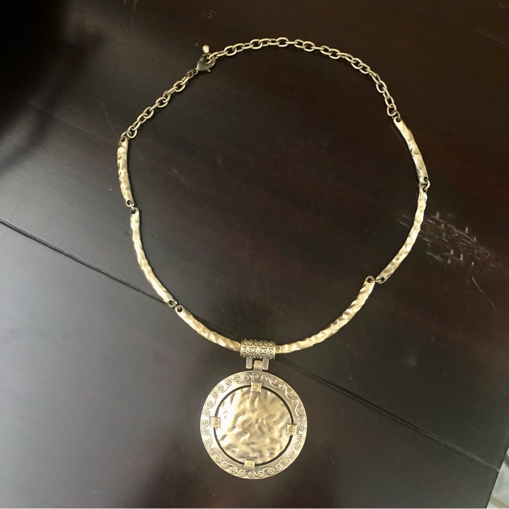 Artisan Hammered Gold Medallion Statement Necklace Boho Celtic Ethnic Jewelry